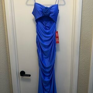 Crystal Doll Blue Spaghetti Strap Gown for Prom